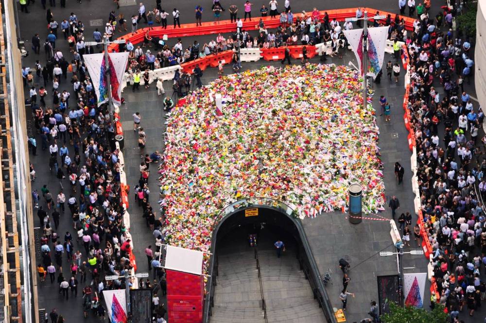 The floral tribute at Martin Place. Photo by NSW Police.